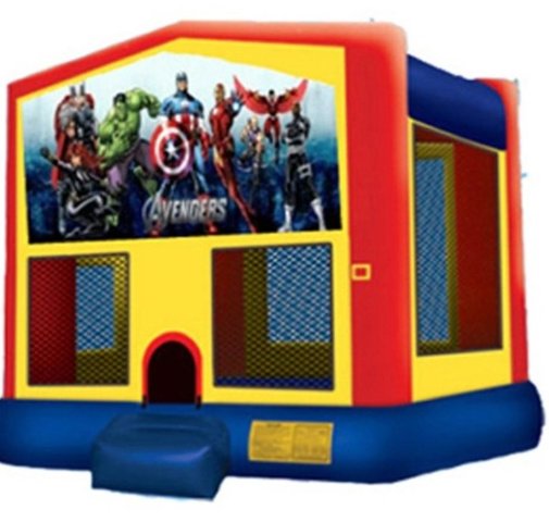  Avengers Panel On A Red And Blue Bounce House / With Basketball Goal