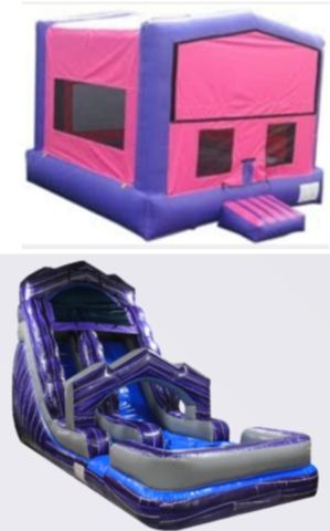 18 FT Purple Rain Dry Slide + Pink & Purple Bounce House House