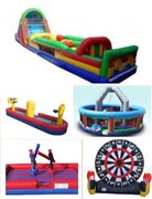 Interactive Package, 80ft Double Lane Obstacle Course, Joust, TUG-N-DUNK, WRECKING-BALL, Soccer Dart 