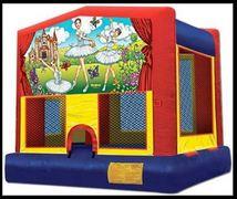  Ballerina Panel On A Red And Blue Bounce House / With Basketball Goal