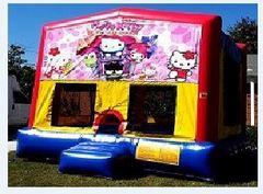 Hello Kitty  Panel On A Red And Blue Bounce House / With Basketball Goal