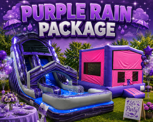 18 FT Purple Rain Dry Slide + Pink & Purple Bounce House House