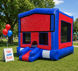 Red And Blue Bounce House / With Basketball Goal
