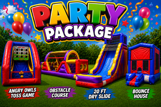 40 FT RUSH, 20ft splash Dry Slide, Bounce House, Owl Toss