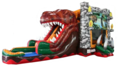 T-Rex Dinosaur Bounce House Combo With Double Lane Dry Slide 