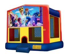 Shimmer and Shine Panel On A Red And Blue Bounce House / With Basketball Goal