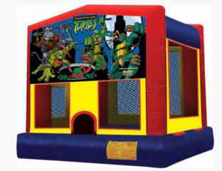  Ninja Turtles panel On A Red And Blue Bounce House / With Basketball Goal