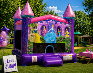 Disney Princess panel on a Dazzling Castle Bounce House