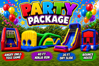 40 FT RUSH, 20ft splash Dry Slide, Bounce House, Owl Toss