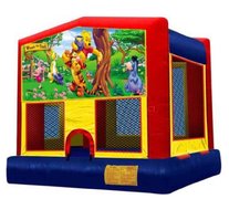 Winnie The Pooh On A Red And Blue Bounce House / With Basketball Goal