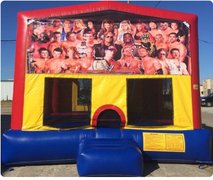  Wrestling Panel On A Red And Blue Bounce House / With Basketball Goal