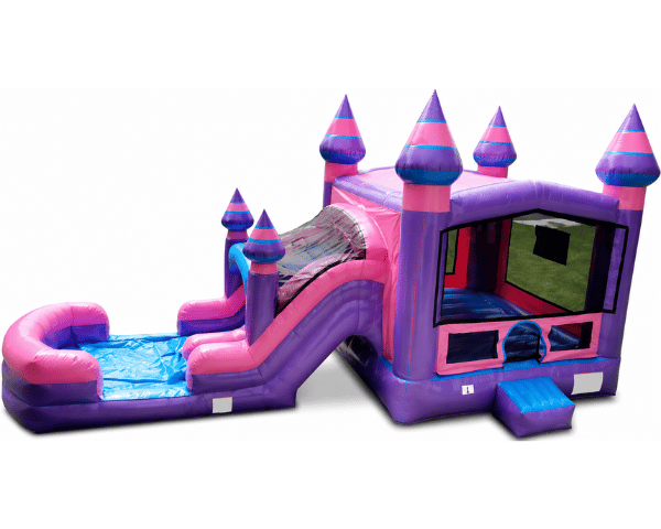 Pink Dual Lane Bounce and Water Slide  Splash Landing