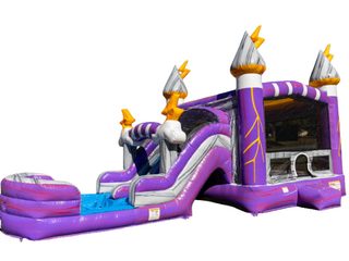 Purple Thunder Dual Lane Bounce and Water Slide Pool Landing