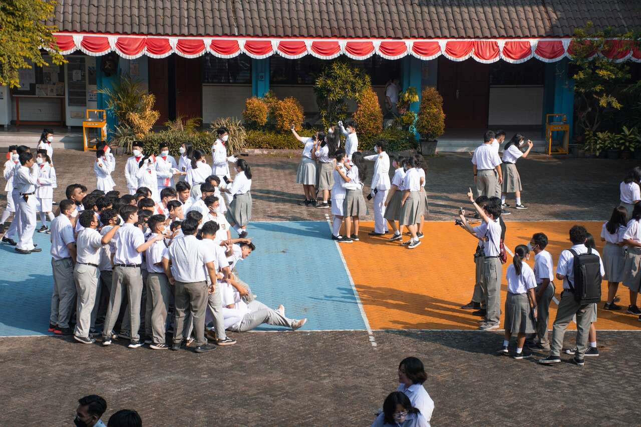 Students playing at a school carnival Students playing at a school carnival