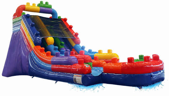 18ft Blocks Inflatable Dual Water Slide Drive Up Access