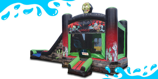 Zombie Run Water Bounce House with water Slide (8 Ft.  Seated height)