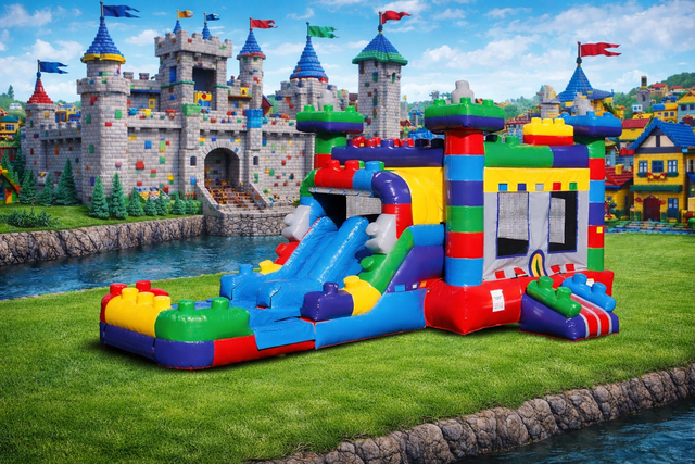 Lego Blocks Bounce House Slide Combo