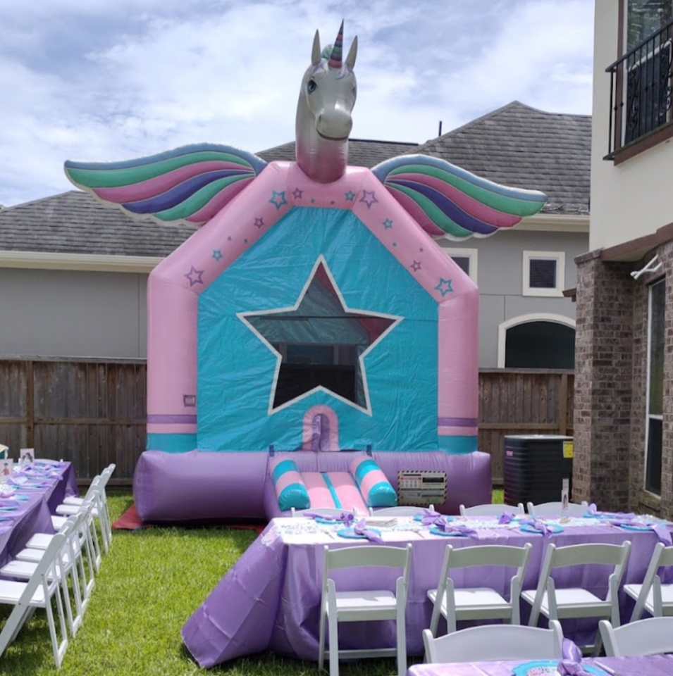 Girl Glittery Unicorn Bounce House Rental Houston Humble, TX