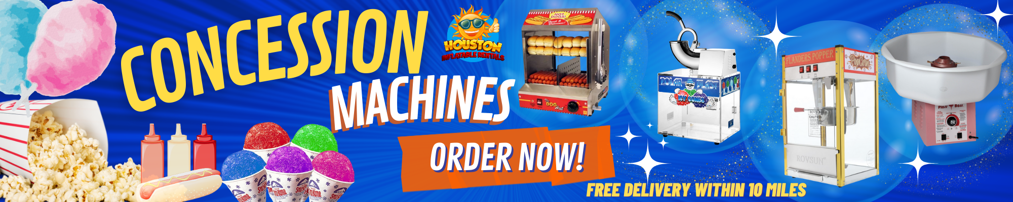 Concession Machines Rental in Humble, TX - Houston Inflatable Rentals - Party Rental - Party Supply - Popcorn - Cotton Candy - Snow Cone - Hot Dog Machine