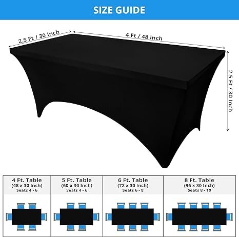 4 ft rectangle black table cover