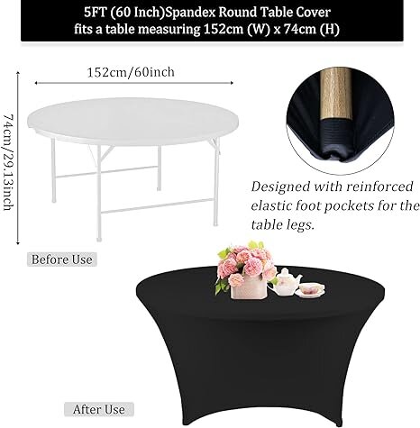 60 inch round black table cloth