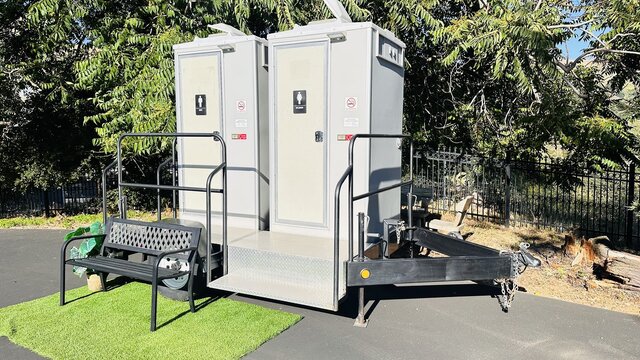 Lux 2-Station Restroom Trailer w/Sink (Up to 120 people)