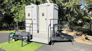 Lux 2-Station Restroom Trailer w/Sink (Up to 120 people)