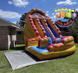 18' Ft. Lava Rush Dual Lane Water Slide with poolRecommended for ages 8+ Space Needed: 30'L x 19'W x 24'H