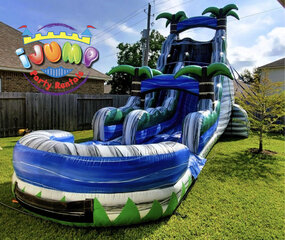 22FT. Blue Crush Waterslide with PoolRecommended for ages 6+ Space Needed: 41' L x 21' W x 25' H