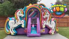 Unicorn All In One Bounce House Combo with slide (Dry)Recommended for ages 6+ Space Needed: 21'W X 19'L X 17'H
