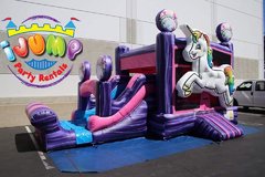 Unicorn Combo bounce with slide (Dry)Recommended for ages 7 and under Space Needed 27’ L x 22’ W x 17’ H