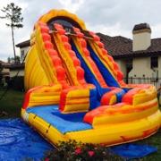 18' Ft. Lava Rush Dual Lane Water Slide with poolRecommended for ages 6+ Space Needed: 30'L x 19'W x 24'H