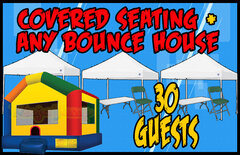 Choose A Bouncer + 5 Tables & 30 Chairs + Three 10x10 Canopy Tents + Generator