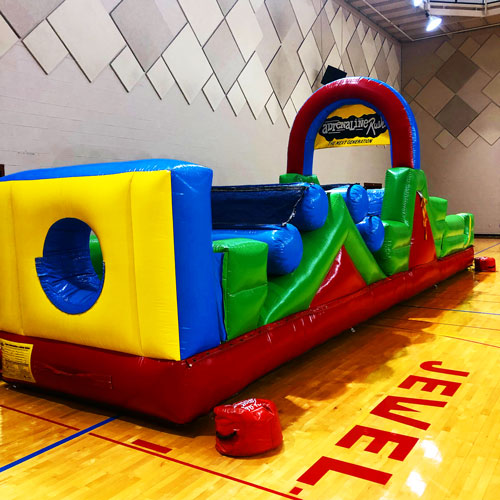 A colorful and budget-friendly inflatable obstacle course