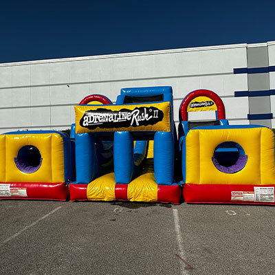 inflatable obstacle course at a party