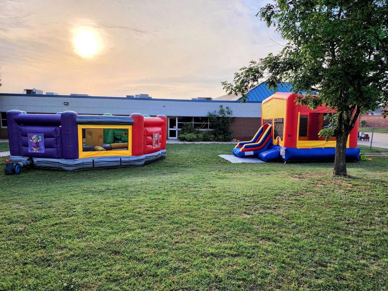 bounce house party by the sunset