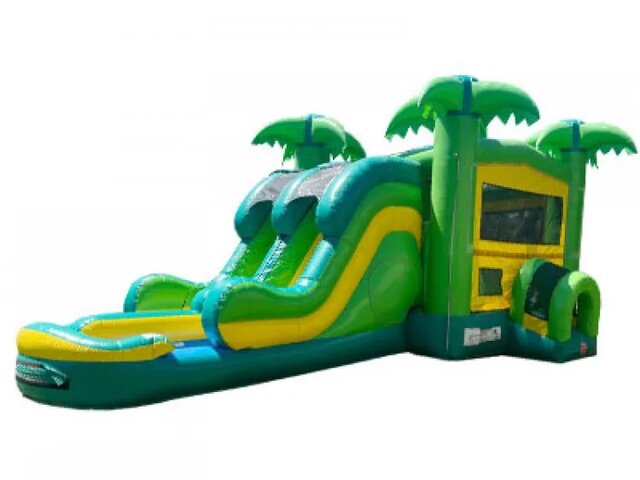 Tropical Double Lane Bounce House With Slide