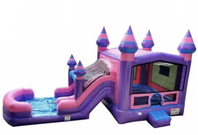 Pink Castle Waterslide Bounce House Combo