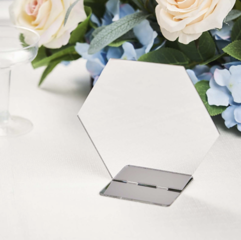 Acrylic Hexagon Wedding Table Sign Holders Silver