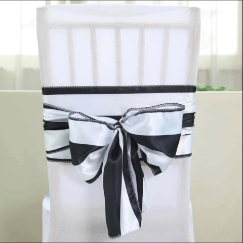 Black and White Stripe Satin Chair Sash