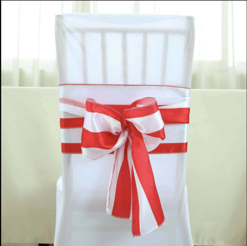 Red and White Stripe Satin Chair Sash