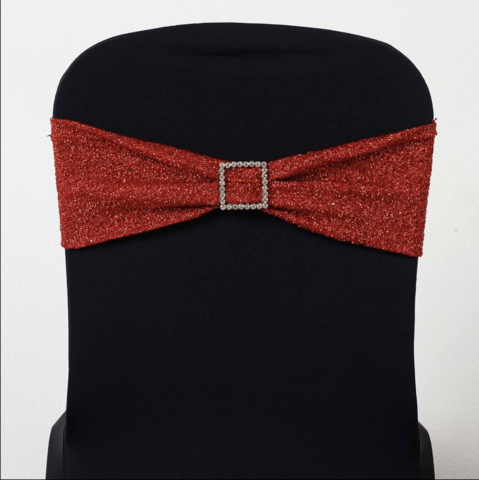 Metallic Shimmer Tinsel Spandex Chair Sash Red