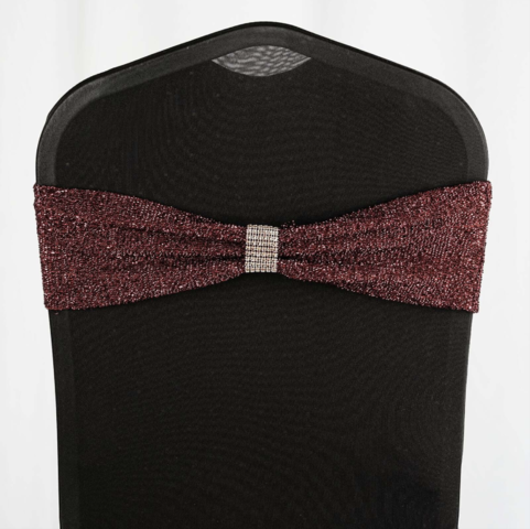 Metallic Shimmer Tinsel Spandex Chair Sash Burgundy