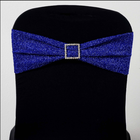 Metallic Shimmer Tinsel Spandex Chair Sash Royal Blue