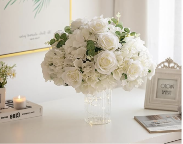 Fake Rose Flower Balls, for Centerpieces White 