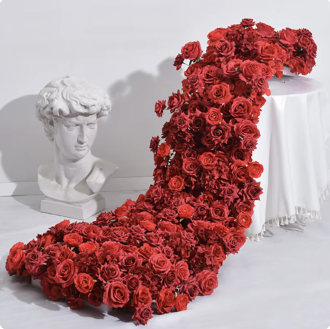 2M Red Rose Hydrangea Flower Table Runner