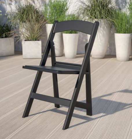 Resin Faux Wood Folding Chair with Vinyl Seat Black