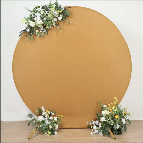 7.5ft Round Spandex Fit Wedding Backdrop Stand Cover (Gold)