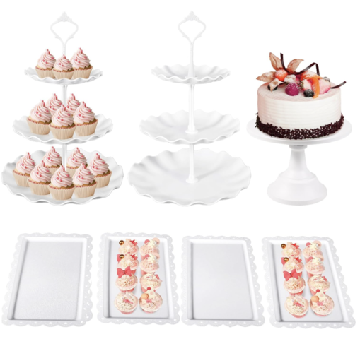 White Cake and Cupcake Plastic Dessert Table Stand Set