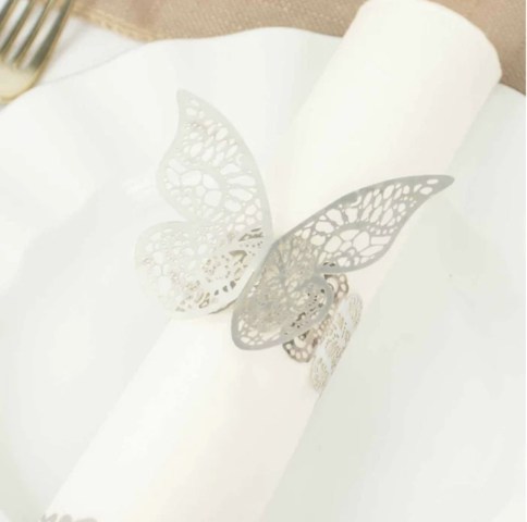 Butterfly Paper Napkin Rings Silver